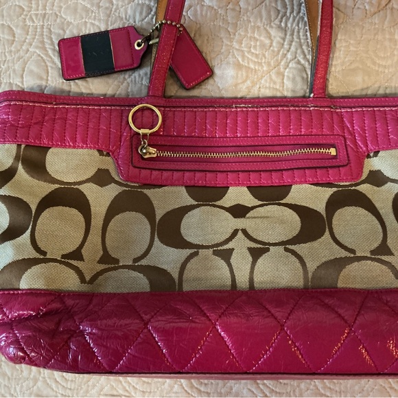 Coach Handbags - COACH Hot Pink and Tan Quilted Signature with two Hangtags Keychain